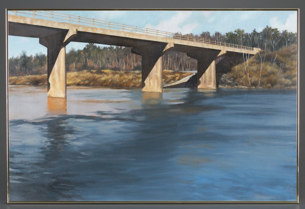 Robert Browning (American, b. 1955): Bridge in Palmyra County oil on canvas signed and dated 1999 24" H x 35 1/2" W; Frame 36 1/2" x 40"