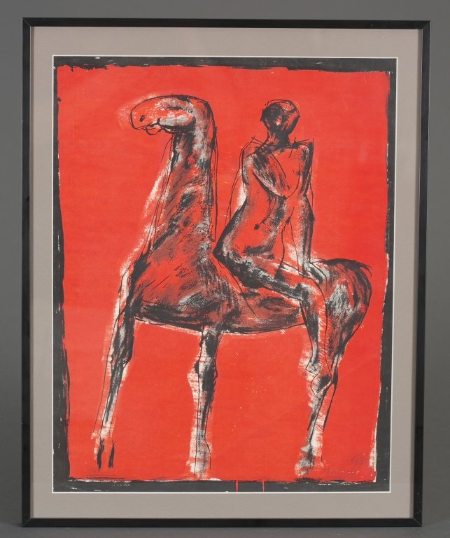 Marino Marini (Italian, 1901-1980): Aquatint "Le Chevalier" Cavallo e Caviliere Marked "1955 / Marino" on lower right corner. Framed and matted under glass. 20 3/4" x 16"; Frame: 24 1/4" x 19 1/4"