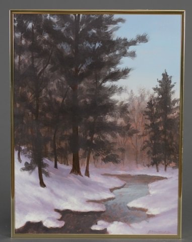 Robert Browning (American, b. 1955): Adrian's Creek. Oil on canvas. Signed lower right corner Titled in pencil on verso. 15 1/2" x 11"; Frame: 16 1/2" x 12".