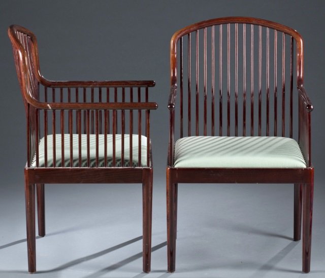 Set of Six Davis Allen Rosewood Andover Chairs.: Designed for Stendig, made in Italy. Contoured spindle frames with upholstered seats. 36" H x 21" W x 19" D. Wear commiserate with age.