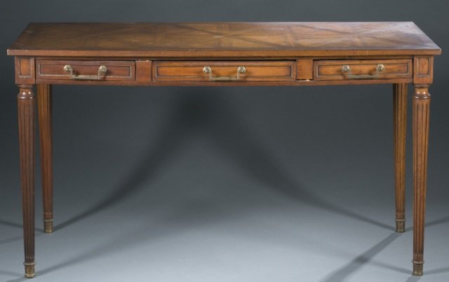 20th c. Inlaid Parquet-Top Six-Drawer Desk. (1 of 6)