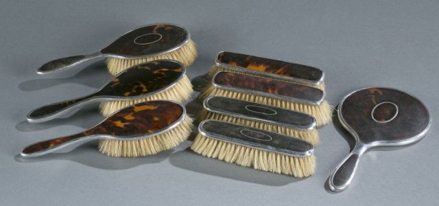 Group of Tortoiseshell & Sterling Silver Hand Brushes. (1 of 5)