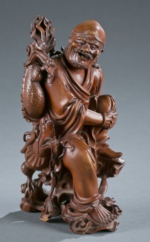 Chinese Bamboo Luohan & Dragon Figural Carving. (1 of 5)