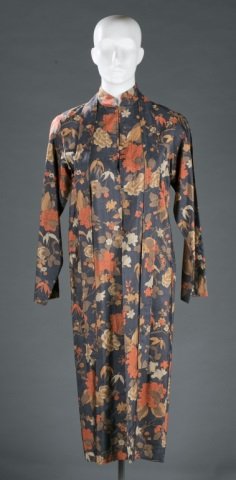 Saint Laurent Paris Silk Kimono Dress, c.1980s.: A Saint Laurent Paris silk patterned kimono style dress, c.1980s. Women's size 40. Wear from age & use.