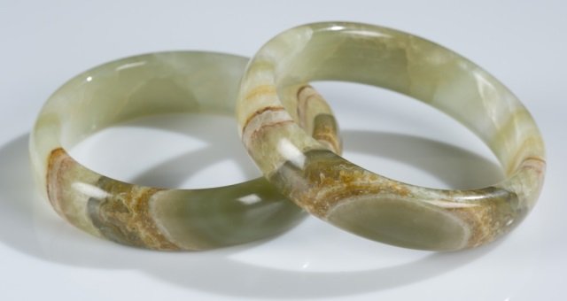 Pair of Chinese Banded Agate Bracelets. (1 of 3)