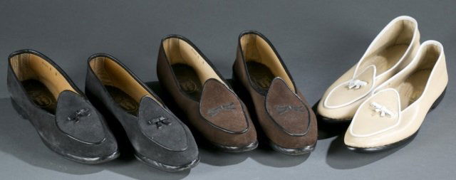Three Pairs of Belgian Shoes Loafers.: Three Pairs of Belgian Shoes loafers. Black suede Midinette loafers. Women's size 8 N. ++ Beige leather Midinette loafers. Women's size 8 N. ++ Brown suede Bruges loafers. Women's size 8 N. All in ori