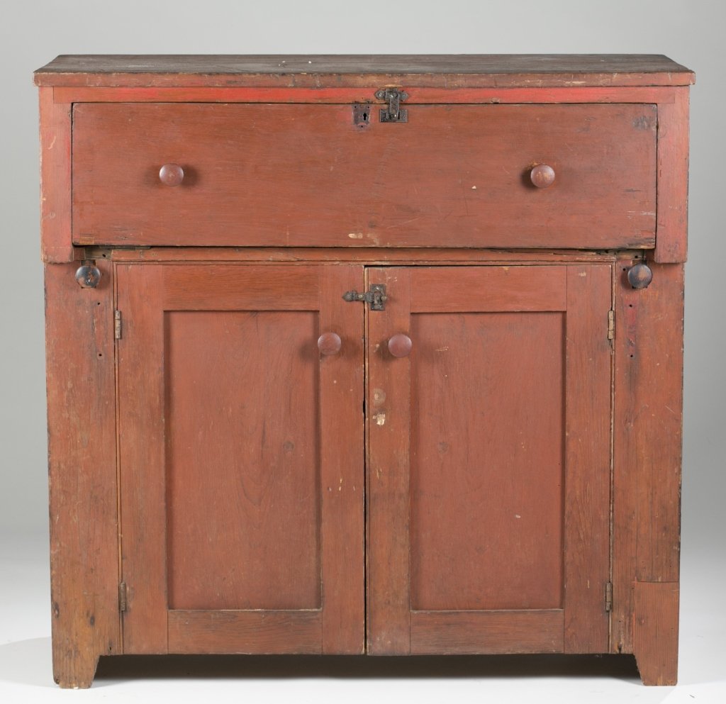 19th c. Country Sheraton Pine Drop-Front Desk. (1 of 5)