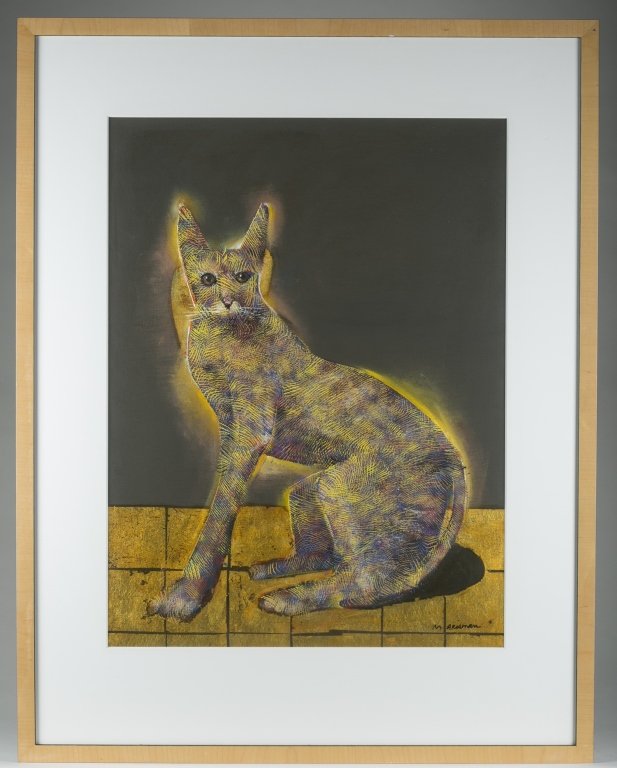 Marshall Arisman (US/New York, b. 1937).: Untitled portrait of a cat. Oil on paper/canvas. Signed l.r. Sight: 29" x 21 5/8"; frame: 40 3/4" x 31 1/2".