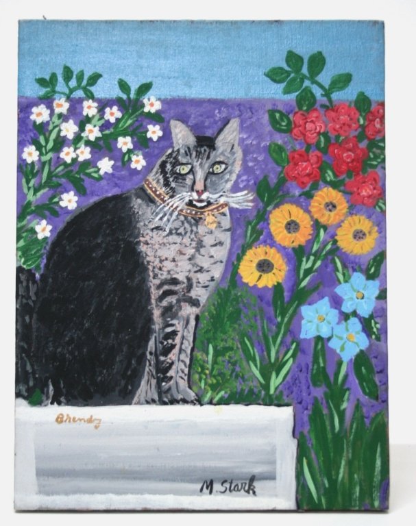 Miklos Stark (Greece/US, 20th c. ): "Brendy". Oil and acrylic on canvas, unframed. Titled l.l. and signed l.m. 16" x 12".