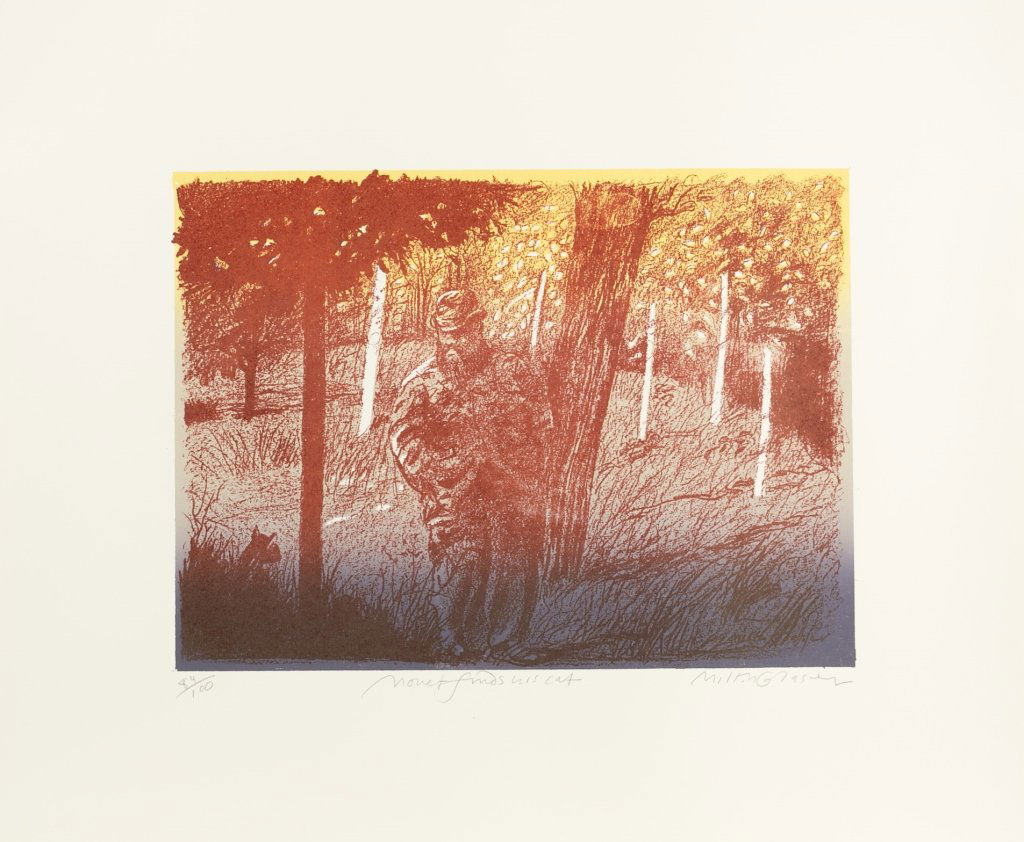 Milton Glaser (US/New York, b. 1929).: "Monet Finds His Cat". Lithograph. In pencil, edition 84/100 l.l.; titled l.m.; signed l.r. 21 3/4" x 26 1/2".