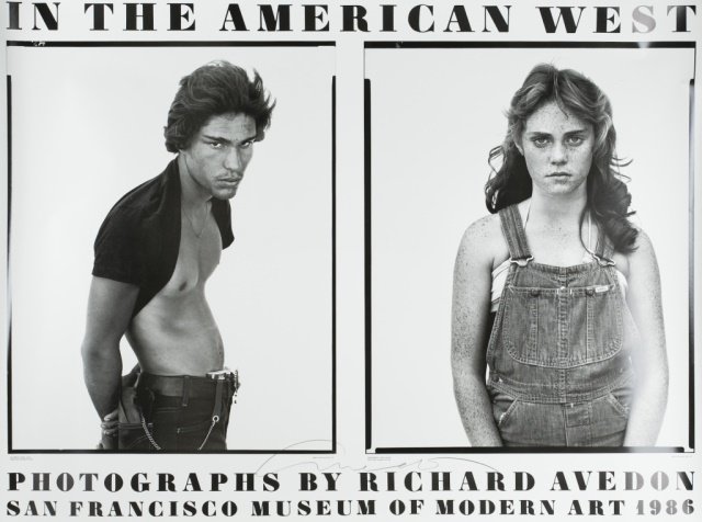 Richard Avedon (US/NY, 1924-2003) Signed Poster.: "In the American West: Photographs by Richard Avedon San Francisco Museum of Modern Art 1986". Featuring Juan Patricio Lobato, carney. Rocky Ford, Colorado 8/23/80. Sandra Bennett, twelve years old. R