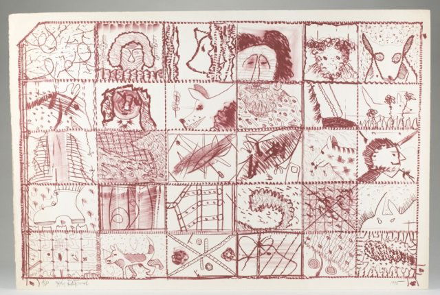 Roy De Forest Lithograph ++ Original Poster.: Untitled lithograph, 1975. Artist proof. Signed l.l. Unframed. 25 x 37". ++ Dog Poster, 1978. Published by Blue Feather Press for Clarke-Benton Gallery, New Mexico. 18" x 24".