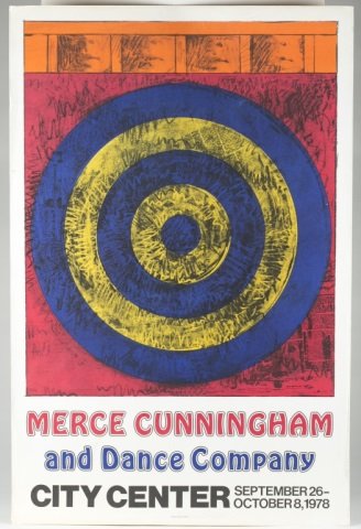 Merce Cunningham & Dance Company "Target" Poster.: Merce Cunningham and Dance Company City Center Poster with Jasper John's 1968 "Target". 35" x 23".