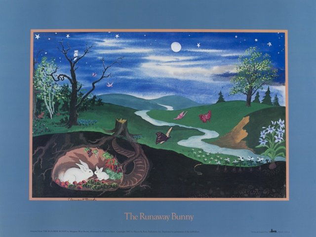 Clement Hurd (US/CA, 1908-1988) Signed Posters.: "Goodnight Moon" poster. Signed l.l. Unframed. 15" x 21". ++ "The Runaway Bunny" poster. Signed l.l. Unframed. 18" x 24".