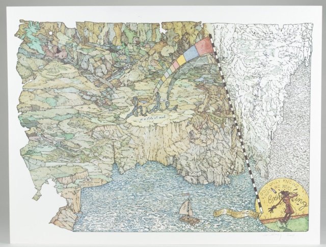 William Wiley (US/Indiana, b. 1937) Lithograph.: "Hide as a State of Mind" 2004. Colored lithograph. Signed l.r. Unframed. 21 1/2" x 28". Two lithographs total.