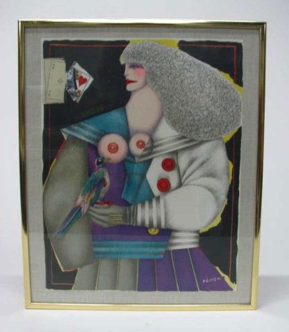 Richard Lindner (Germany/US, 1901-1978).: Colored lithograph. Signed in plate l.r. Framed under glass. 12 1/4" x 9 1/4"; frame: 14 1/8" x 11 3/4".
