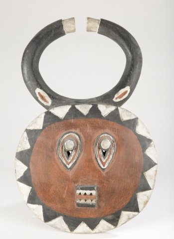 African Baule Kplekple Red Mask.: Polychrome painted on carved wood. 17" h.