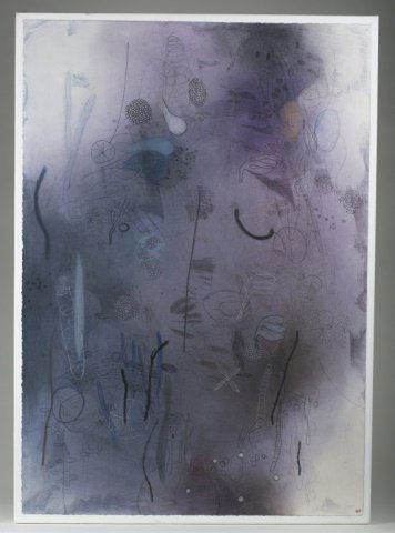 Emmi Whitehorse (New Mexico/Navajo, b. 1957).: #1066 "Influent" July 1995. Oil and chalk on paper on canvas. Unframed. Signed and titled on reverse. 40 3/4" x 29". To include personal correspondence from Whitehorse to Eddington.