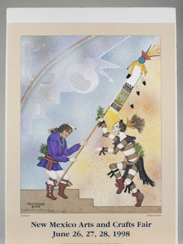 Three Southwest Arts & Crafts Fair Posters.: "Iowa Versus Cheyenne". 1989. The Robert Redford Collection at Sundance. Unframed. ++ New Mexico Arts & Crafts Fair 1998. "Koshare" design by Pablita Velarde. Signed l.l. Printed by Cottonwood Printin