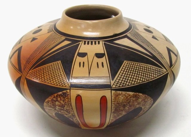 Adelle L. Nampeyo (US/Hopi-Tewa Nation, b. 1959).: Polychrome painted pot in traditional Hopi design. Signed on base. 5 1/2" h x 8" diam.