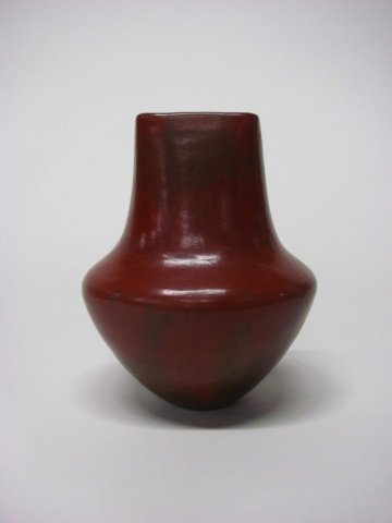 Alice Cling (US/Navajo Nation, 20th c.).: Red slip vase with square neck. Signed on bottom. 7 7/8" h.