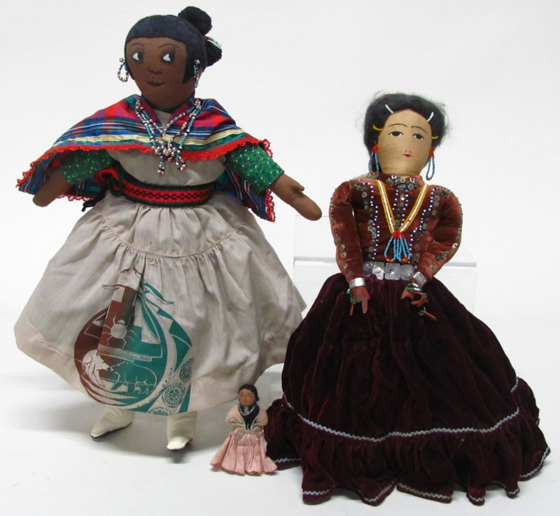 Group of Three Native American Dolls.: Group of three cloth Native American Dolls. Tallest: 19"h.