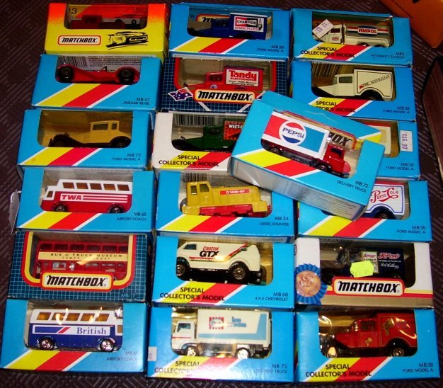 Selection of Matchbox Boxed models,: Including 9 x MB38 Ford Model A, 2 x MB65 Flughafenbus, 2 x MB72 Lieferwagen, Gold Rush Locomotive, MB44 Model "T"Ford, MB85 Peter built Tank wagon, MB68 4x4 Chevrolet, MB47 Jaguar SS100, MB24 Diesel