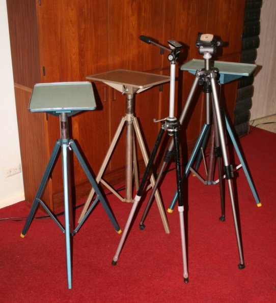 Three Various Vintage Projector Stands,: together with two camera tripods (5)