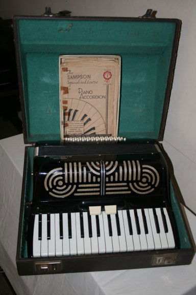 Vintage Piano Accordion"Challenge ",: By I Busilaccio , all housed in original case together with a selection of vintage piano accordion music (2)