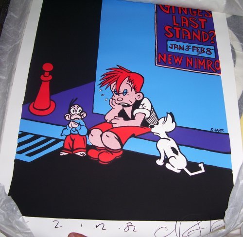 Ginger Meggs by Sharp: A wonderful limited edition screen print by Martin Sharp for Ginger’s Last Stand, signed by Sharp, dated 2/12/82 and numbered 658/1000. Size 58 x 44 cm, in mint condition, rolled in tissue paper, re