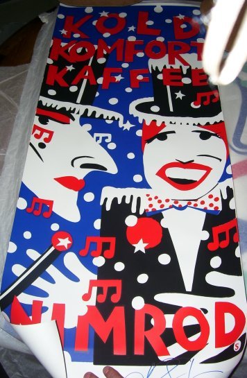 Sharp’s Kold Komfort Cafe: A wonderful limited edition screen print by Martin Sharp for Kold Komfort Cafe, signed by Sharp, dated 2/12/82 and numbered 658/1000. Size 103 x 45 cm, in mint condition, rolled in tissue paper, ready