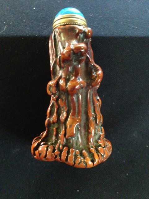An Unusual Chinese Carved Stag Horn Snuff Bottle ,: modelled in its natural state , h 7cm