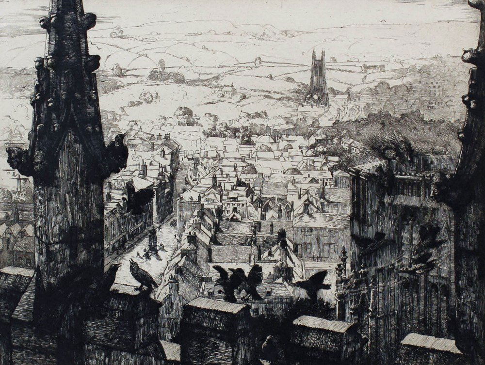George Marples (1869-1939) - Etching - "The City of Wel: George Marples (1869-1939) - Etching - "The City of Wells", 7.5ins x 10ins, signed in pencil and No. 28/75, and another by Marples - "The Chapter House, Wells", 5.5ins x 3.75ins, signed and titled, bo
