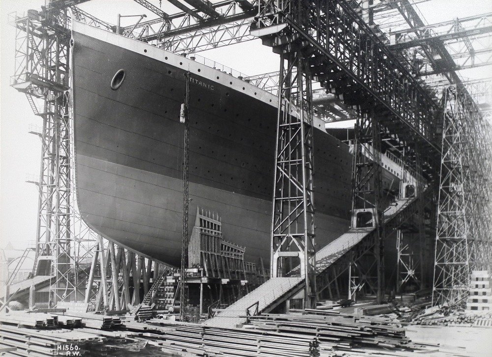 After Robert John Welch (1859-1936) - Ten 20th Century : After Robert John Welch (1859-1936) - Ten 20th Century photographic reproductions - Panoramic views of the construction, launch and interior views of R.M.S Titanic, each 11.75ins x 15.75ins, laid on c