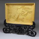 A Chinese gilt finish lacquer rectangular tray, the