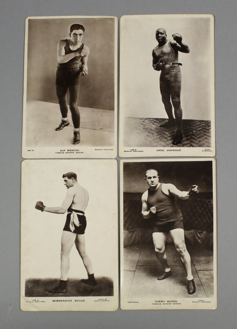 A collection J. Beagles & Co postcards of "Boxing": A collection J. Beagles & Co postcards of "Boxing" interest (15), including - "Jack Johnson", "Freddie Welsh", and sixteen postcards of military and topographical interest (all loose and unused)