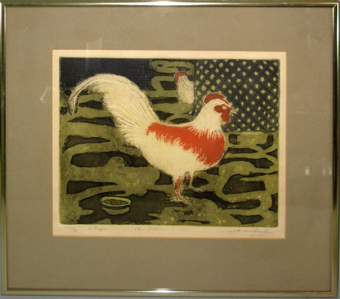 SIGNED MID-CENTURY ROOSTER INTAGLIO ETCHING (1 of 8)