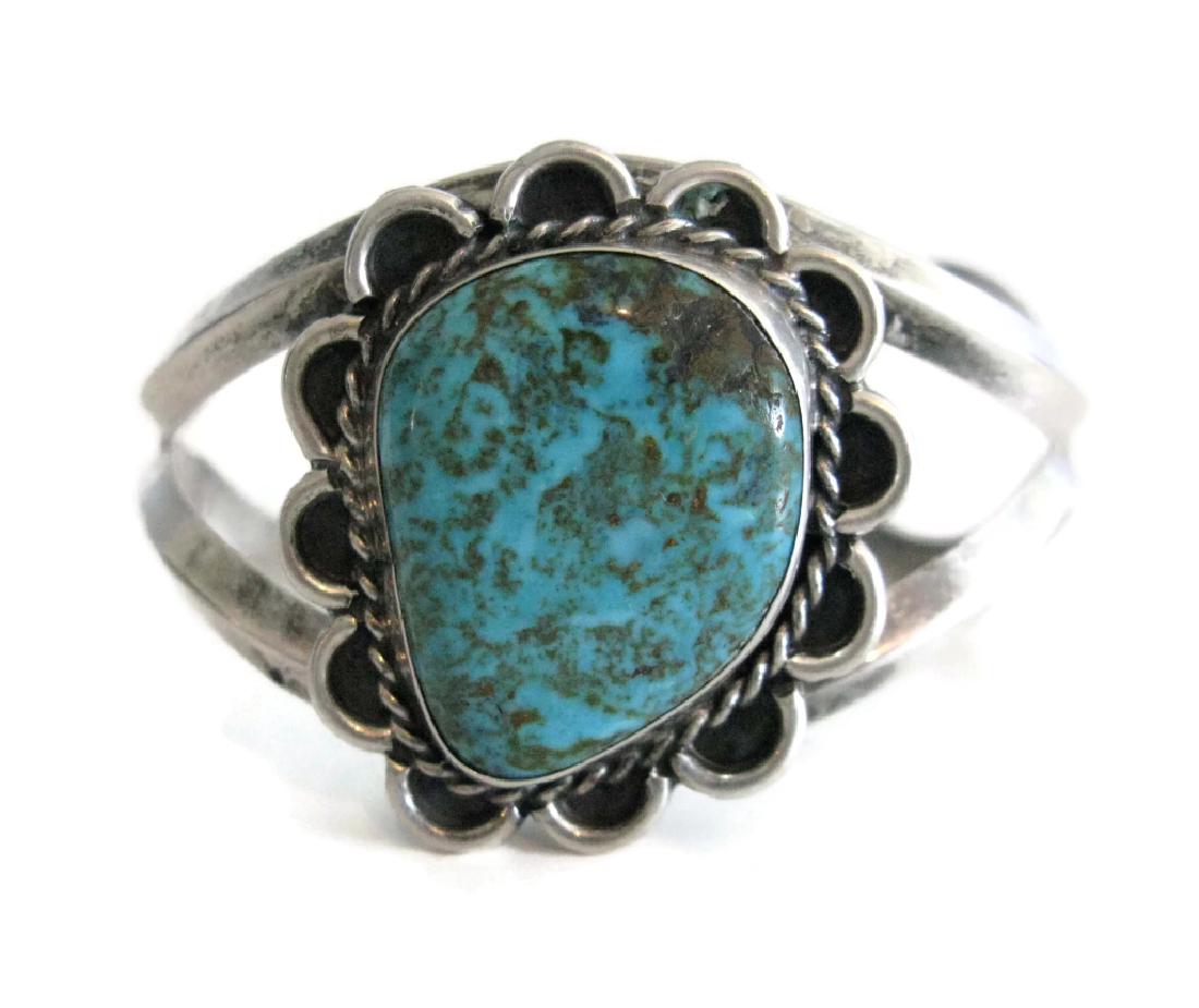 VINTAGE SIGNED NAVAJO TURQUOISE CUFF BRACELET (1 of 9)