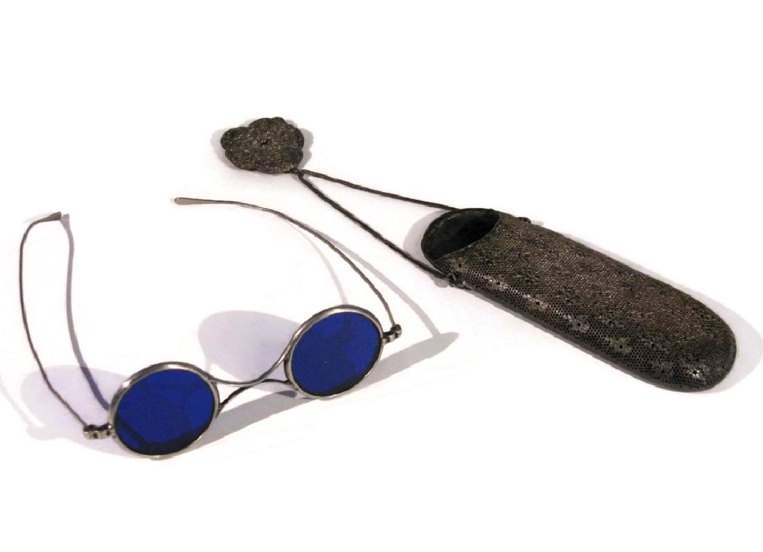 EYEGLASS HOLDER ON CHATELAINE & BLUE LENS GLASSES (1 of 5)