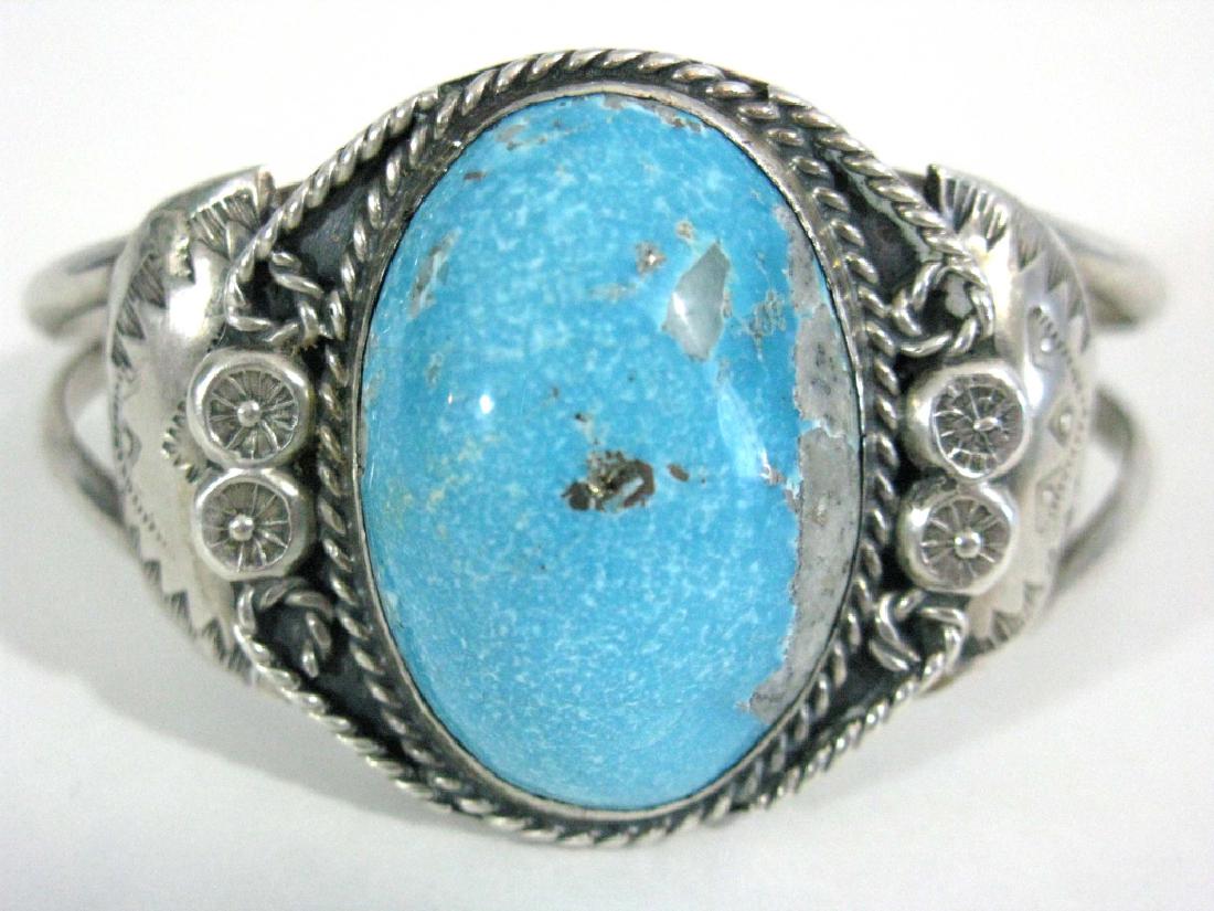 NAVAJO 925 CUFF BRACELET WITH MORENCI TURQUOISE (1 of 8)