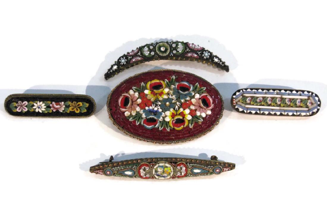 5 ANTIQUE ITALIAN MICRO-MOSAIC BROOCHES / PINS (1 of 7)