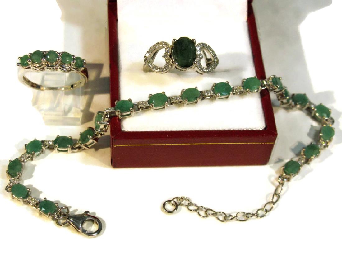 EMERALD & STERLING SILVER JEWELRY RINGS & BRACELET (1 of 10)