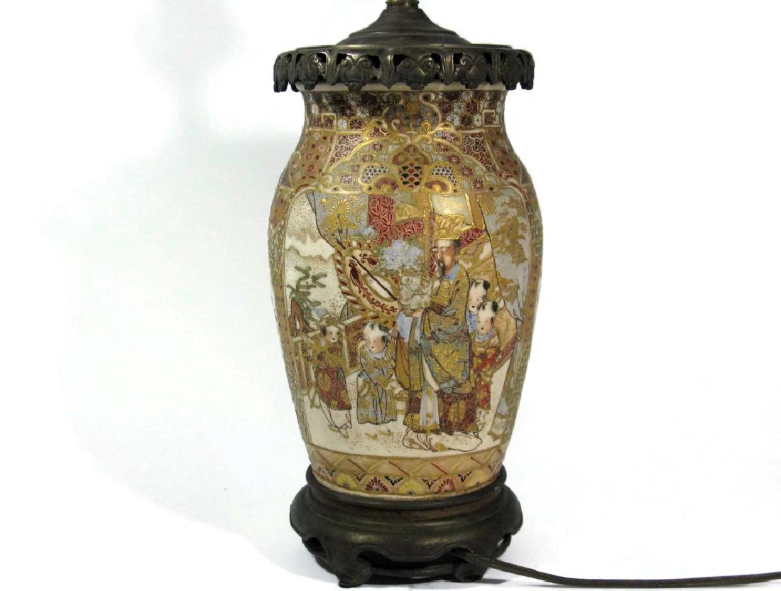 JAPANESE SATSUMA VASE / LAMP WITH BRONZE MOUNTS (1 of 10)