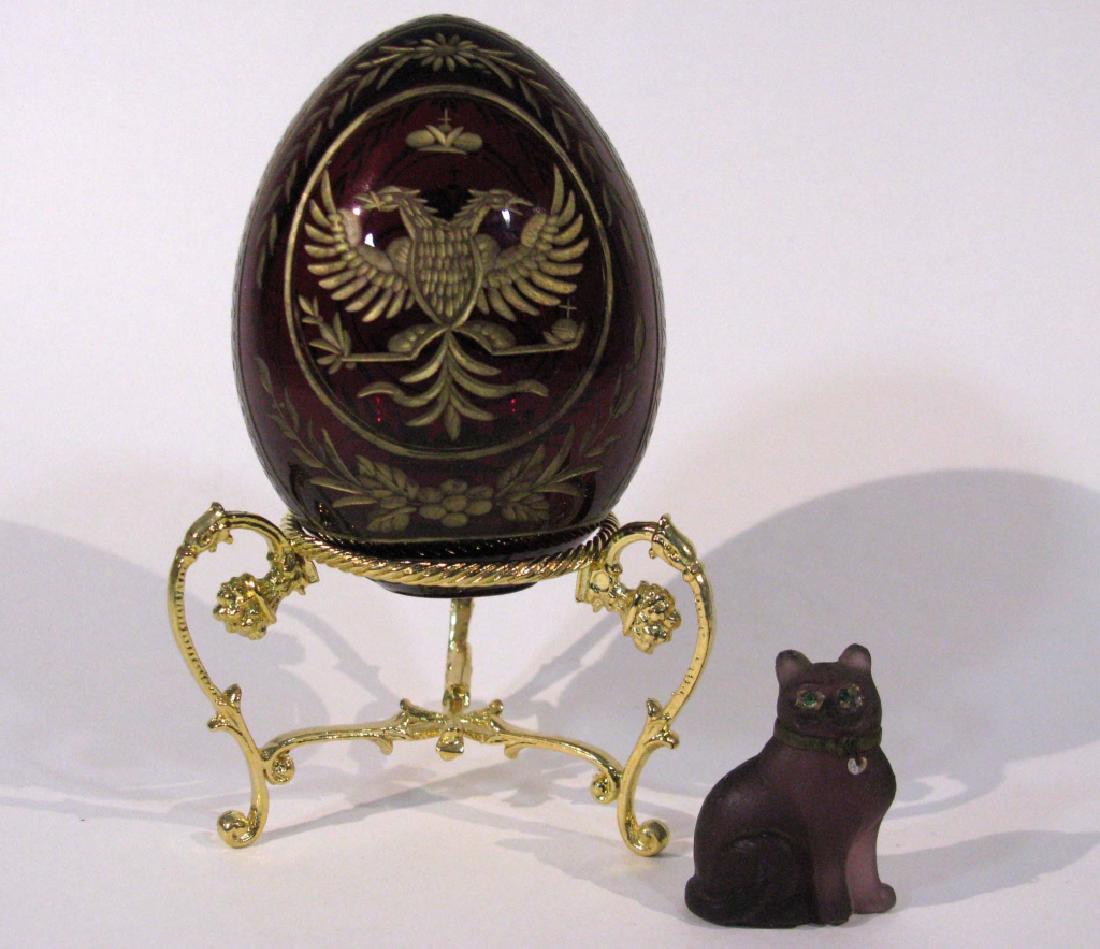 RUSSIAN RUBY CUT TO CLEAR EGG & CZECH GLASS CAT (1 of 7)
