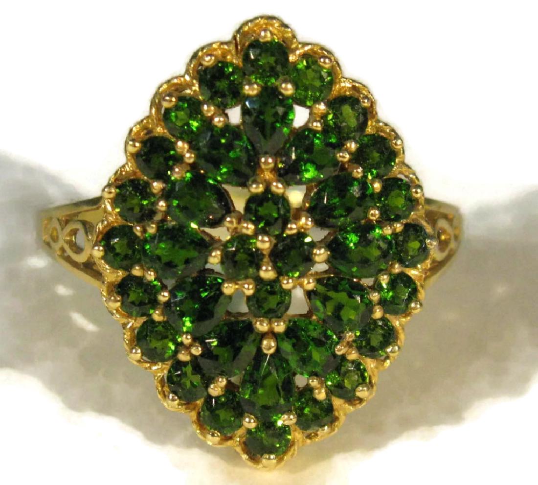 14K GOLD CLUSTER RING WITH GREEN TSAVORITE GARNET (1 of 6)