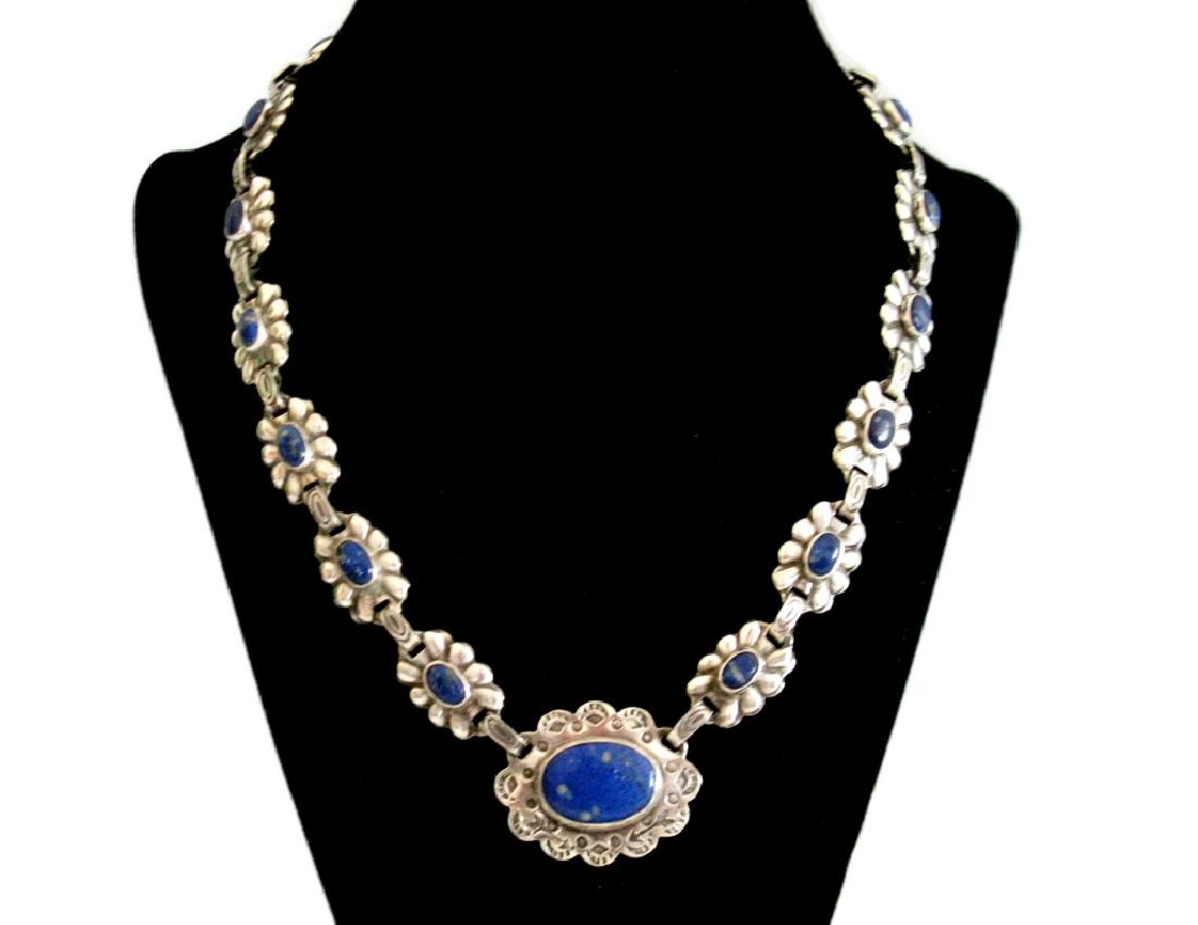 VINTAGE 925 NAVAJO LAPIS LAZULI CONCHO NECKLACE (1 of 6)