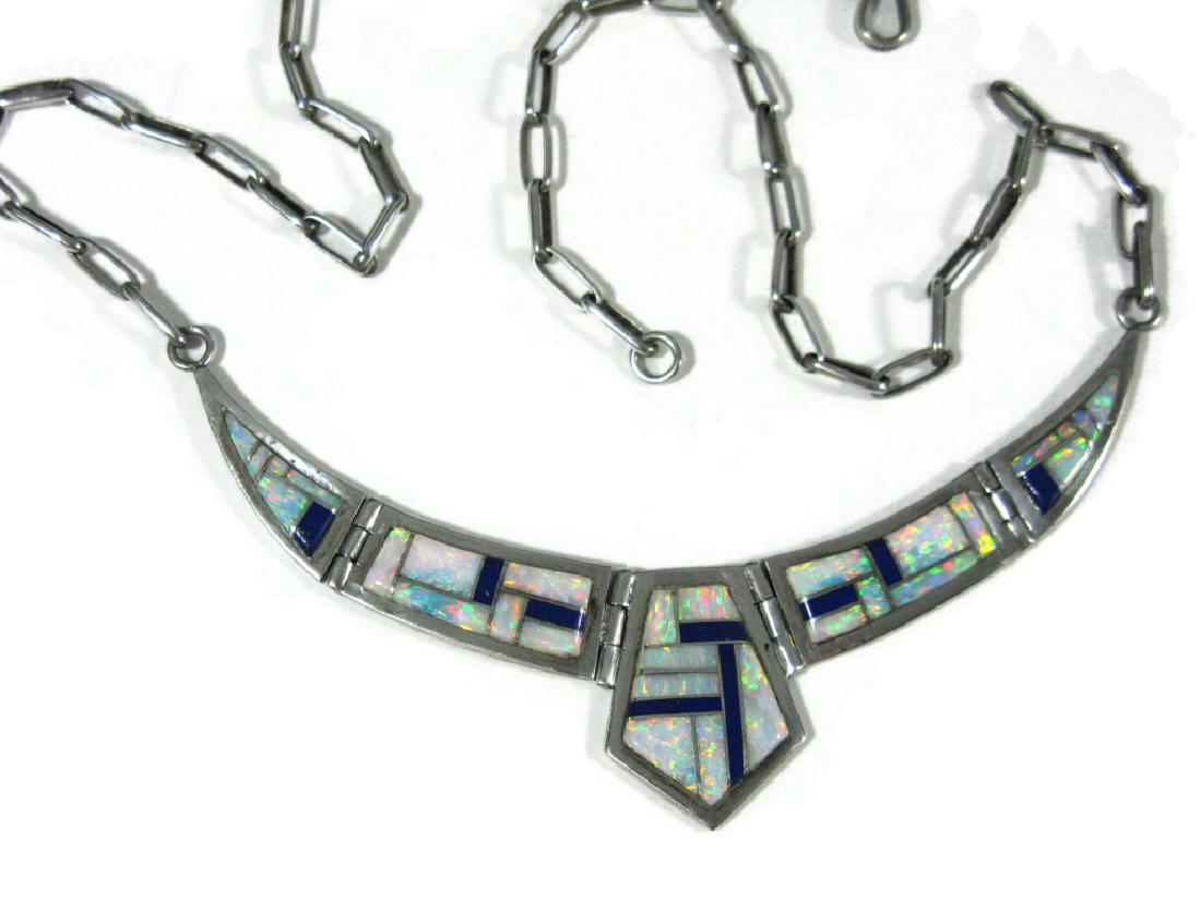 SIGNED NATIVE AMERICAN INLAY STERLING NECKLACE (1 of 5)