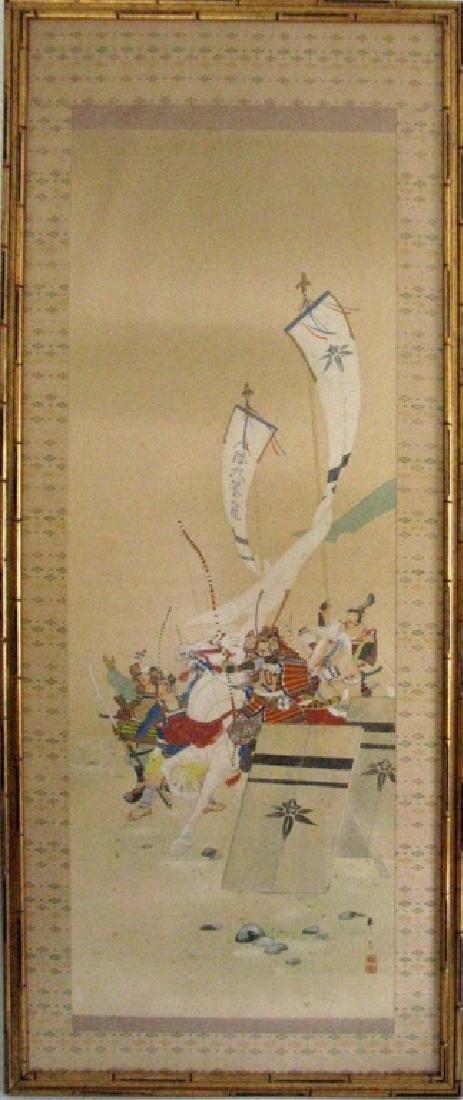 JAPANESE PAINTED SILK SCROLL SAMURAI ON HORSEBACK (1 of 5)
