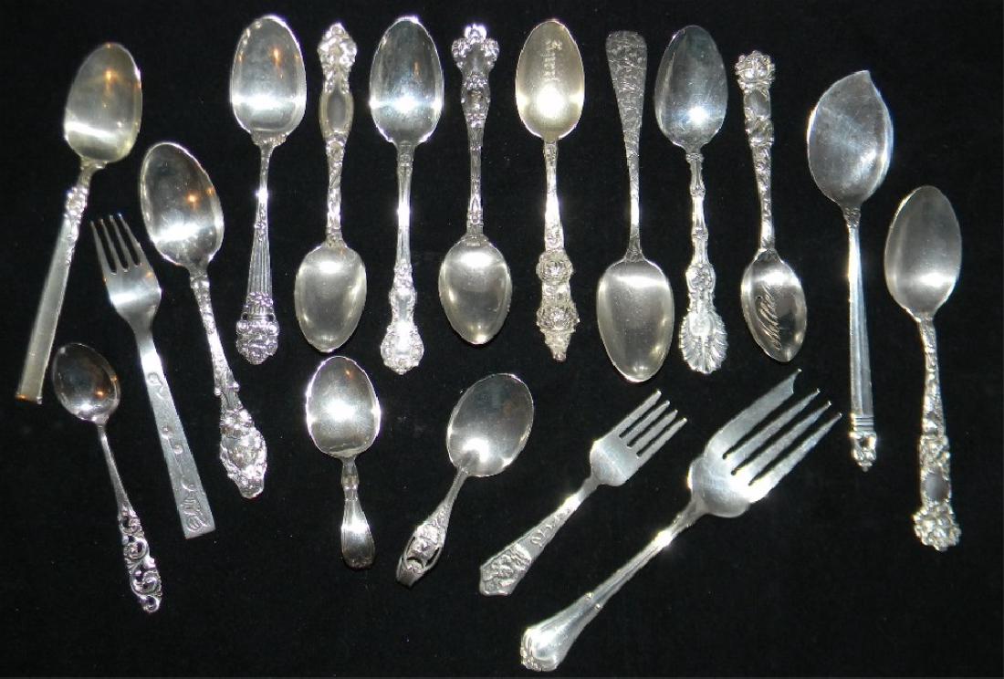 18 ANTIQUE 925 SILVER SPOONS & SERVING PIECES (1 of 8)