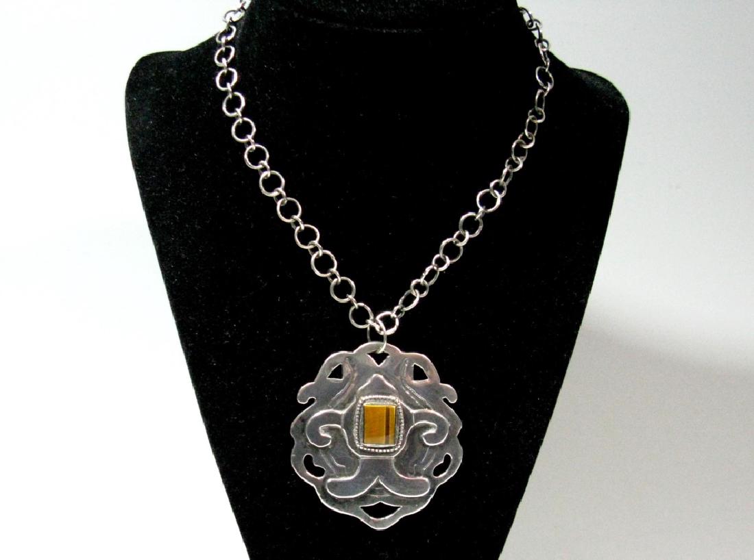 VINTAGE NAVAJO STERLING PENDANT W/ TIGER'S EYE & (1 of 5)